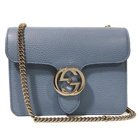 GUCCI Handbag Interlocking G GG Charm Leather Blue Solid 